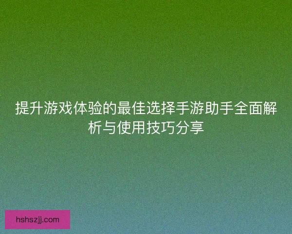 提升游戏体验的最佳选择手游助手全面解析与使用技巧分享