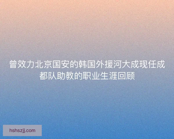 曾效力北京国安的韩国外援河大成现任成都队助教的职业生涯回顾