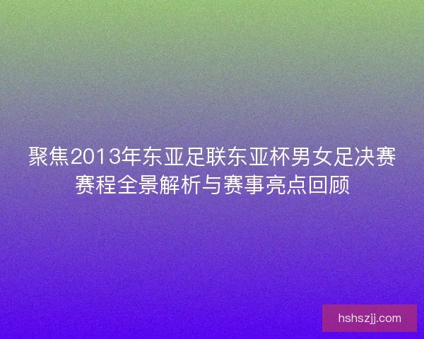 聚焦2013年东亚足联东亚杯男女足决赛赛程全景解析与赛事亮点回顾